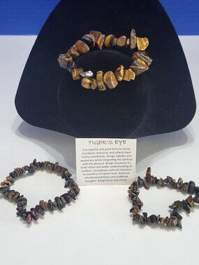 3 Vintage Natural Tiger's Eye Beaded Bracelets for Good Fortune